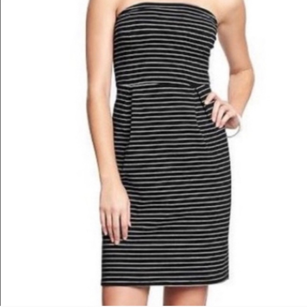 Black and White Striped Strapless dress